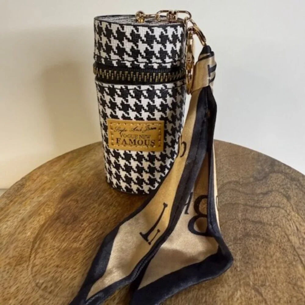 Black White Geometric Mini Keychain Case Scarf Charm Coin Pouch NWT
